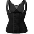 Black slimming shapewear vest with multi-row hook closures and breathable mesh back - S / Black