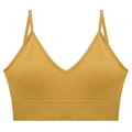 Top sin costuras amarillo jengibre con cuello en V y tejido de punto acanalado - M / Amarillo