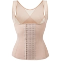 Nude body shaping vest with wide straps and multi-row front hook-and-eye closure - S / Apricot
