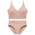 Pink rib-knit lingerie set with V-neck camisole top and matching briefs - M / Top And Bottom / Pink