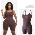 Deep brown shapewear bodysuit with adjustable straps and abdominal toning compression - S / Coffee