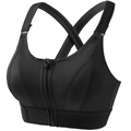 Zwarte sport-bh met ritssluiting vooraan, brede kruisbanden en ademend mesh - S / Zwart
