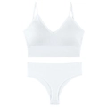 White ribbed seamless French triangle bralette and high-cut panty lingerie set - M (90-125 Jin) / White