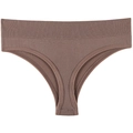 Nahtloser brauner Damen-Tanga mit geripptem Stretch-Strick und Baumwollzwickel - M / Altrosa
