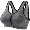 Damen Sport-BH mit Front-Reißverschluss aus grauem Melange-Stoff und schwarzem Saum - S / Grau