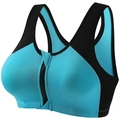Shockproof blue sports bra with front zipper and wide black straps for fitness - Blue