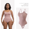 Seamless slimming bodysuit in dusty rose pink featuring abdominal toning and adjustable straps - S / Dusty Pink