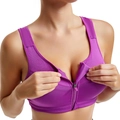Purple zip-front sports bra with breathable mesh details and wide straps for high impact - Purple