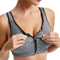 Women's gray marl zip-front sports bra with wireless support and black trim detail - Gray