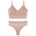 Wireless seamless rib-knit bra and panty set in dusty rose for a comfortable fit - Light Pink