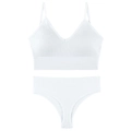 Conjunto de lencería blanca de canalé sin costuras con top en V y braguita - M / Blanco