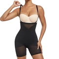 Women's black body shaper bodysuit with mesh panels and adjustable thin straps - S / Black