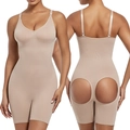 Body für Damen in Beige mit Po-Lifting-Ausschnitt und schmalen Trägern - Hautfarben