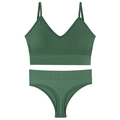 Conjunto de bralette y tanga de canalé sin costuras en verde oscuro para mujer con punto - M / Verde