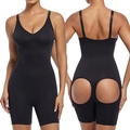 Schwarzer Damen Bodysuit Shapewear mit V-Ausschnitt und offenem Po-Lifter-Design - Schwarz
