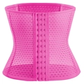 Pink breathable waist trainer belt with adjustable three-row hook closure for women - Rose Red