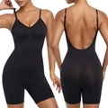 Black seamless shapewear bodysuit with deep V-neck and open back for tummy control - S / Black