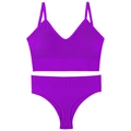 Seamless purple ribbed knit lingerie set featuring V-neck camisole and matching briefs - Grape Purple