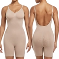 Seamless plus size bodysuit shapewear in beige with adjustable straps and open back design - S / Nude
