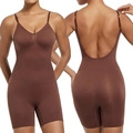 Brown plus size shapewear bodysuit with deep V-neck and open back design - S / Coffee