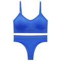 Naadloze koningsblauwe bh en string set met ademende honingraatstructuur en bandjes - S / Boven- En Onderstuk / Helder Blauw