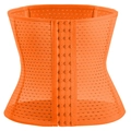 Breathable orange mesh waist trainer with three-row hook closures for body shaping - Orange Red
