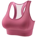 Rose pink wire-free sports bra with white mesh racerback and wide elastic underband - S / Rose Red