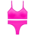 Naadloze fuchsia bralette en string set met verstelbare bandjes en ribstructuur - S / Boven- En Onderstuk / Fluorescerend roze