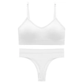 Naadloze witte V-hals beha en string set met ademende mesh-textuur en fijne details - S / Boven- En Onderstuk / Wit