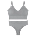 Grey ribbed seamless lingerie set featuring V-neck bralette and matching panties - Silver Gray