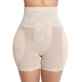 High-waisted seamless tummy control shapewear shorts with lace trim in nude color - S / Apricot