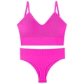 Seamless ribbed lingerie set in vibrant hot pink featuring a V-neck camisole and briefs - Rose Red