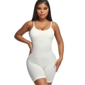 Body de punto acanalado marfil con tirantes finos y ajuste adelgazante - M / Blanco