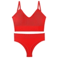 Red rib-knit lingerie set with thin shoulder straps and V-neck wireless design - Red