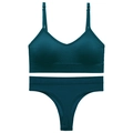 Set lingerie in maglia verde petrolio con spalline regolabili e bralette senza cuciture - Verde Scuro