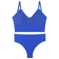 Royal blue seamless ribbed lingerie set with wireless V-neck bralette and thong - Sapphire Blue