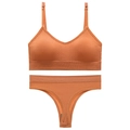 Completo intimo in maglia arancione ruggine con trama a coste e spalline regolabili - Arancione