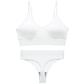 Conjunto de lencería blanco de canalé sin costuras con sujetador y tanga a juego - L / Blanco