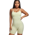 Dames bodysuit van ribgebreide stof in lichtgroen met dunne bandjes en fietsbroekje - M / Matcha Groen