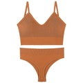 Seamless ribbed lingerie set with V-neck camisole bra and panties in brick orange - Orange