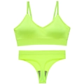 Fluorescent yellow seamless ribbed lingerie set with V-neck bralette and thong - L / Fluorescent Green