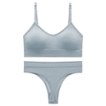 Set lingerie azzurro in maglia senza cuciture con bralette a V e perizoma coordinato - grigio-argento