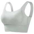 Light green seamless sports bra with wide straps and high elastic support for yoga fitness - Grey Green