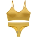 Ginger yellow ribbed seamless bra and thong set with thin straps and V-neckline - L / Yellow