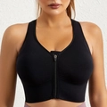 Sujetador deportivo negro con cremallera frontal y banda elástica de alto impacto - S / Negro