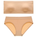 Set lingerie color carne a coste senza cuciture con reggiseno a fascia e slip abbinati - L / Nudo