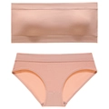 Completo intimo a coste senza cuciture con top a fascia e slip in rosa polvere elastico - L / Rosa