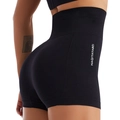 High-waisted black seamless yoga shorts with tummy control and peach lifting design - Black