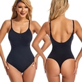 Black high elasticity thong bodysuit with adjustable straps for tummy control - S / Black