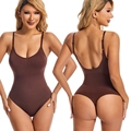 Brown seamless bodysuit shapewear with thin straps and open back design - S / Coffee